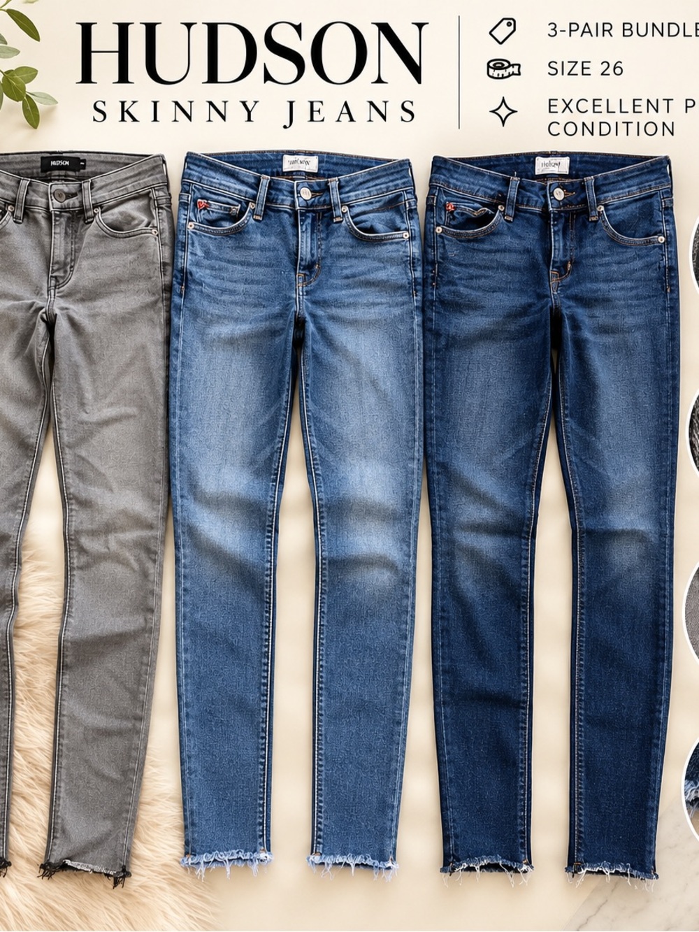 HUDSON 3-Pair Designer Skinny Jeans Bundle – Size 26